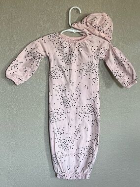 Jessica Simpson Pink Star-Print Sleep Gown with Matching Hat
